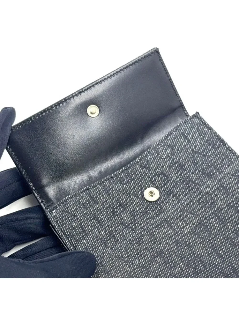 Bvlgari Lettere Logo Mania Leather Denim Navy Black Bifold Wallet Silver